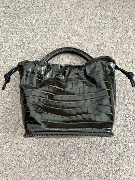 Freda Salvador Handbags - Freda Salvador Ruby Bucket Bag in Seaweed Embossed Croc
